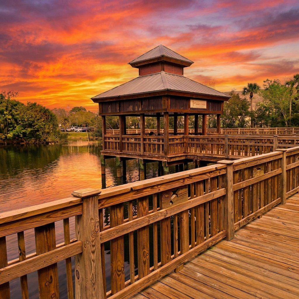 Bird Island Park waterfront gazebo at sunset, Ponte Vedra Beach