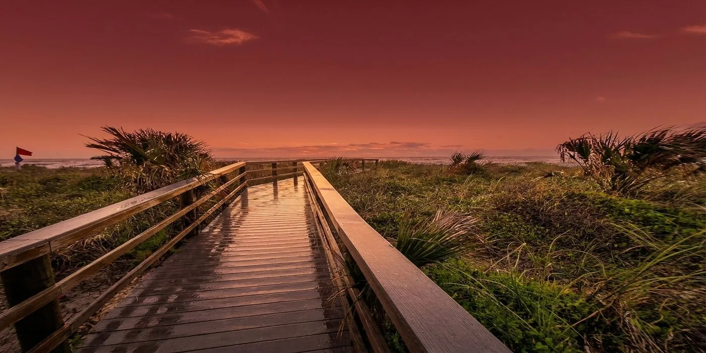 Vilano Beach boardwalk at sunset