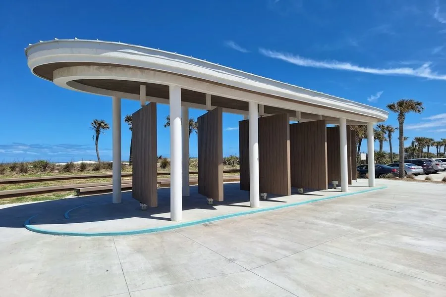 Vilano Beachfront Park new pavilion with oval roof, renovated 2024, St. Augustine Florida